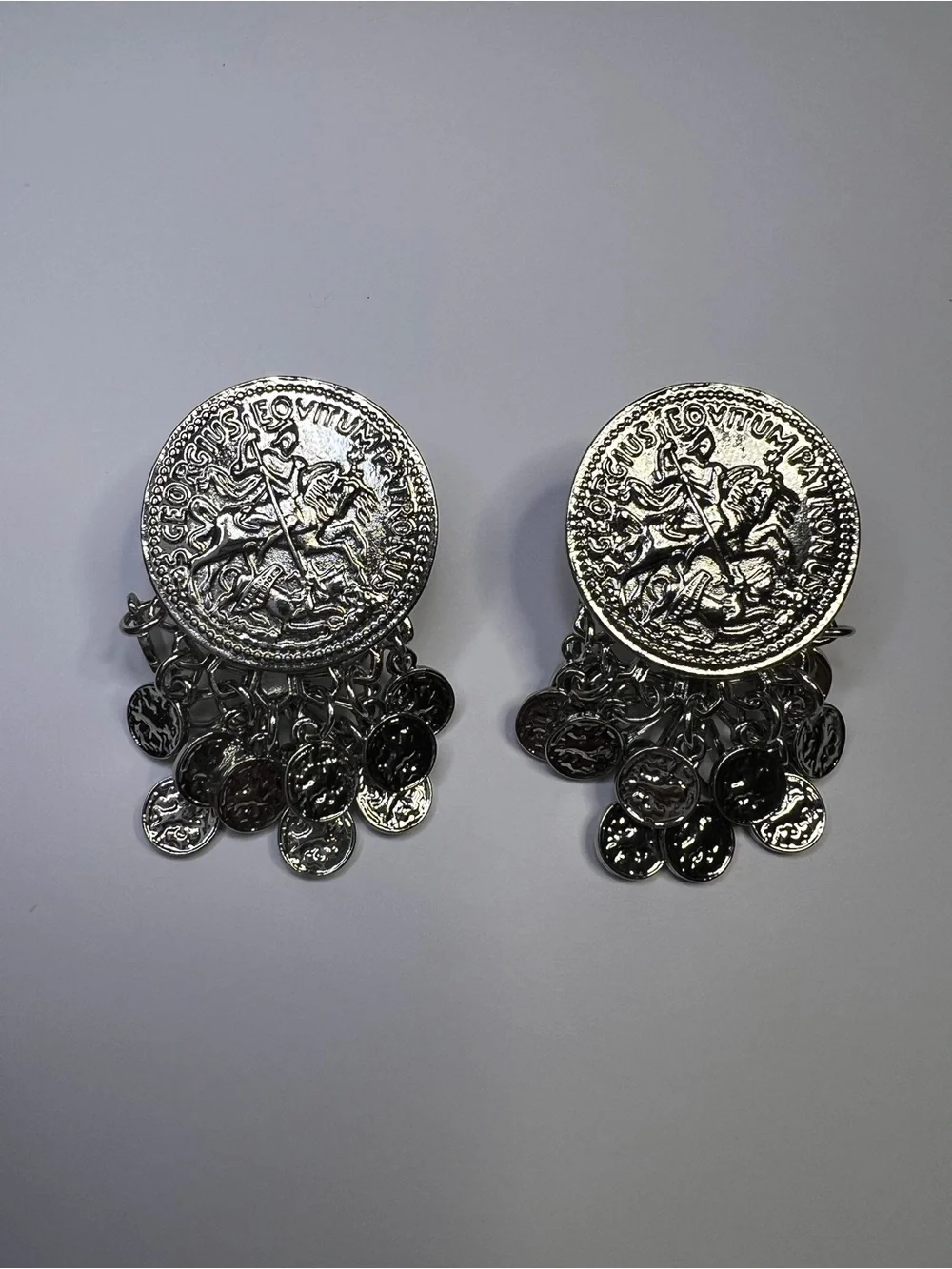 Silver Post Coin Drop Statement Earrings - Women Accessories